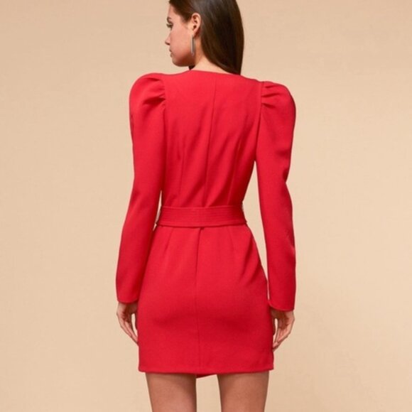 Adelyn Rae Sz M Camryn Red Blazer Puff Sleeves Belted Mini Dress - Picture 2 of 10